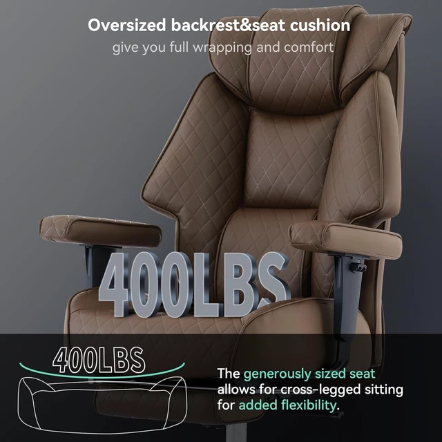 Alt view image 3 of 7 - Big and Tall Office Chair with Footrest, PU Leather High Back Executive Office Chair 400lbs, Ergonomic Computer Chairs Lumbar Support for Heavy People (Brown)