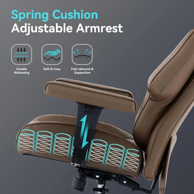 Alt view image 5 of 7 - Big and Tall Office Chair with Footrest, PU Leather High Back Executive Office Chair 400lbs, Ergonomic Computer Chairs Lumbar Support for Heavy People (Brown)