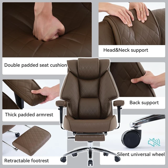Alt view image 7 of 7 - Big and Tall Office Chair with Footrest, PU Leather High Back Executive Office Chair 400lbs, Ergonomic Computer Chairs Lumbar Support for Heavy People (Brown)