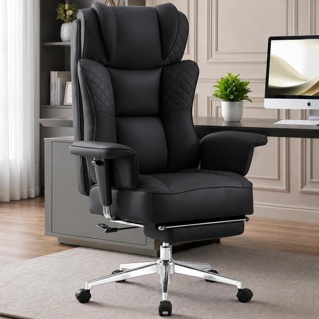Main image of Office Desk Chair, High-Back Big and Tall Leather Chair with Footrest