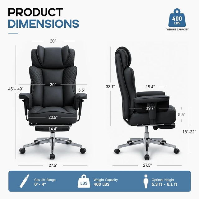 Alt view image 2 of 7 - Office Desk Chair, High-Back Big and Tall Leather Chair with Footrest