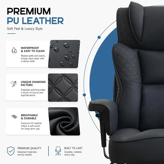 Alt view image 4 of 7 - Office Desk Chair, High-Back Big and Tall Leather Chair with Footrest