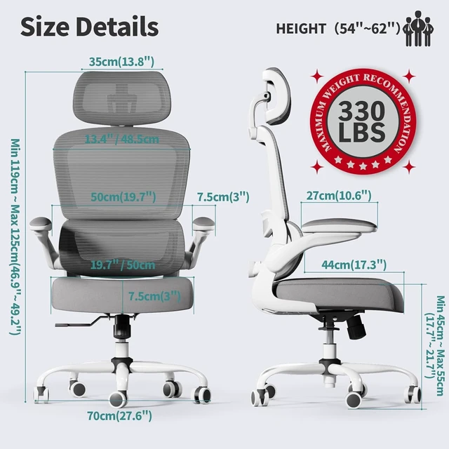 Alt view image 2 of 6 - Office Chair Ergonomic Desk Chair with Lumbar Support White, 1
