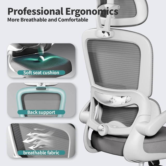 Alt view image 4 of 6 - Office Chair Ergonomic Desk Chair with Lumbar Support White, 1