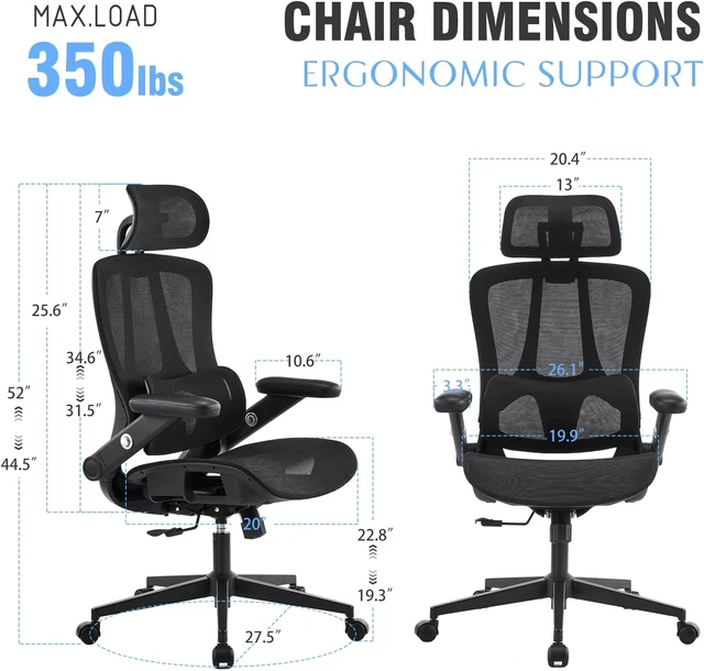 Alt view image 2 of 7 - Ergonomic Office Chair with Adjustable Lumbar Support Mesh Desk Chair Comfy