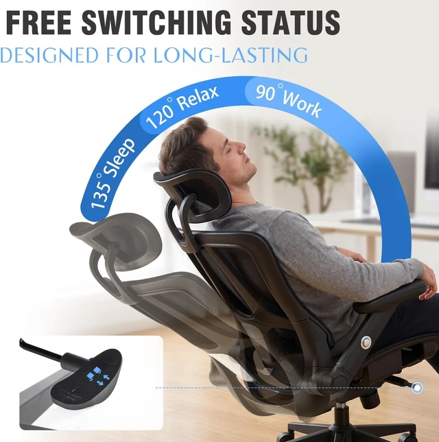Alt view image 3 of 7 - Ergonomic Office Chair with Adjustable Lumbar Support Mesh Desk Chair Comfy