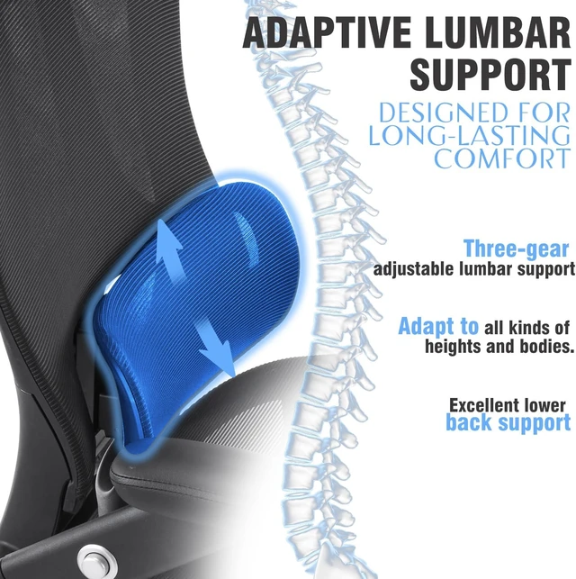 Alt view image 4 of 7 - Ergonomic Office Chair with Adjustable Lumbar Support Mesh Desk Chair Comfy