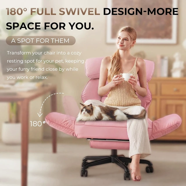Alt view image 3 of 7 - Cross Legged Office Chair with Pivoting Armrests,Criss Cross Chair with Pocket Spring Seat & Back,Reclining Computer Gaming Chair with Footrest and Metal Base (Pink)