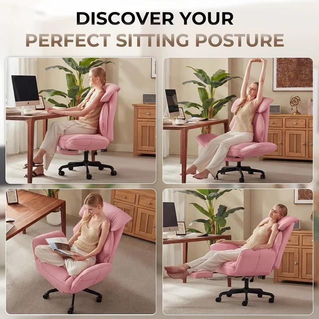 Alt view image 7 of 7 - Cross Legged Office Chair with Pivoting Armrests,Criss Cross Chair with Pocket Spring Seat & Back,Reclining Computer Gaming Chair with Footrest and Metal Base (Pink)