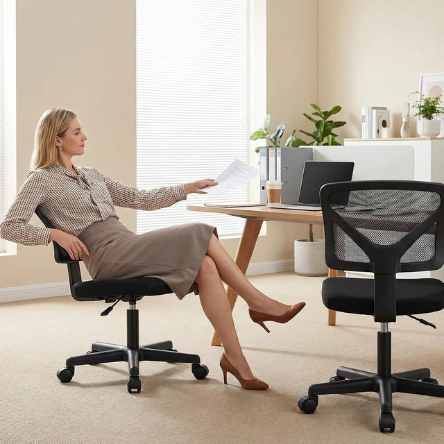 Alt view image 2 of 7 - Armless Home Office Chair, Ergonomic Small Desk Chair