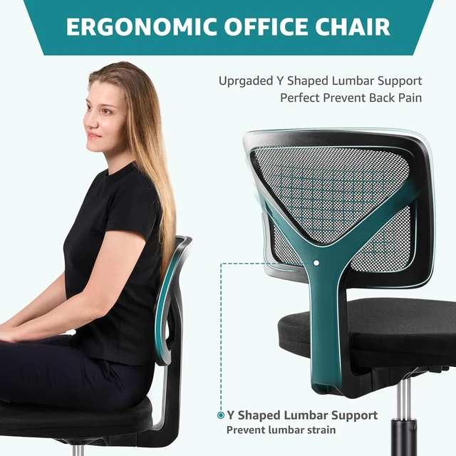 Alt view image 4 of 7 - Armless Home Office Chair, Ergonomic Small Desk Chair