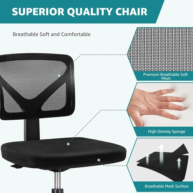 Alt view image 5 of 7 - Armless Home Office Chair, Ergonomic Small Desk Chair