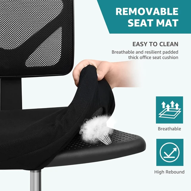 Alt view image 6 of 7 - Armless Home Office Chair, Ergonomic Small Desk Chair