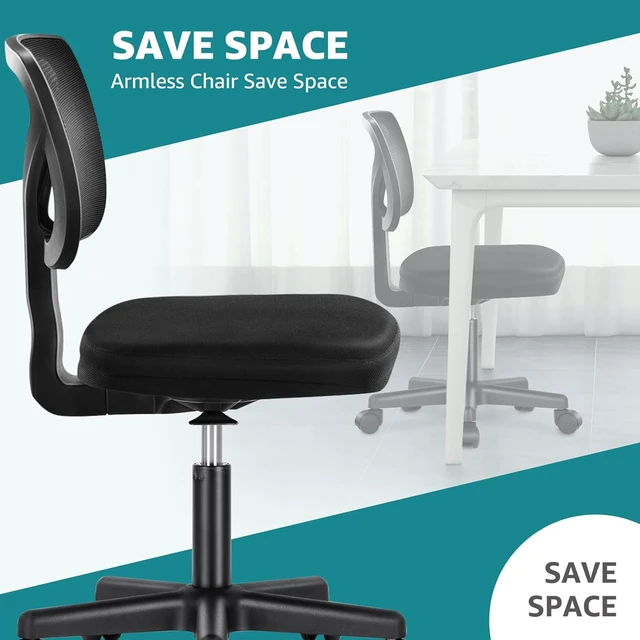 Alt view image 7 of 7 - Armless Home Office Chair, Ergonomic Small Desk Chair