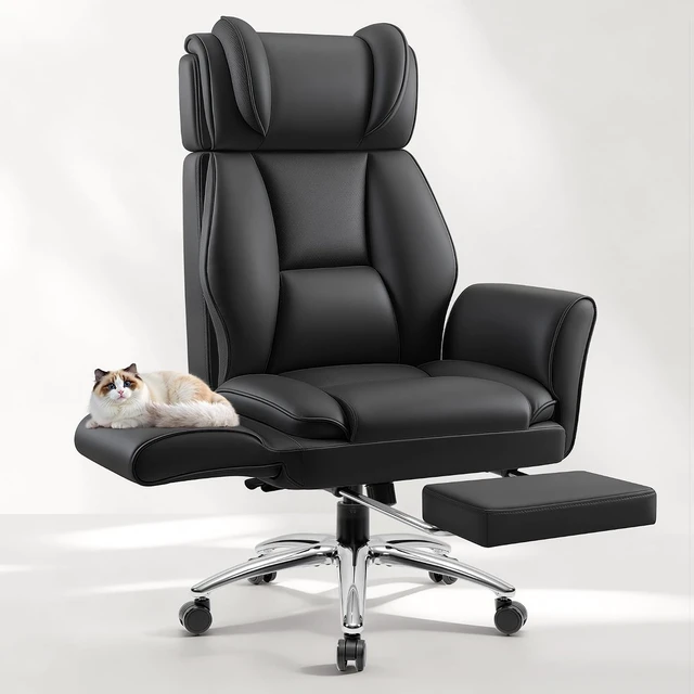 Main image of Big and Tall Office Chair, Flip Armrests for Pets & Cross Legged Sitting, Ergonomic Leather Executive Desk Chair with Foot Rest, High-Back Reclining Computer Chairs for Home Office Gaming, Black