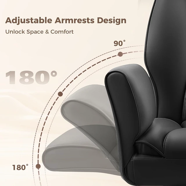 Alt view image 4 of 7 - Big and Tall Office Chair, Flip Armrests for Pets & Cross Legged Sitting, Ergonomic Leather Executive Desk Chair with Foot Rest, High-Back Reclining Computer Chairs for Home Office Gaming, Black