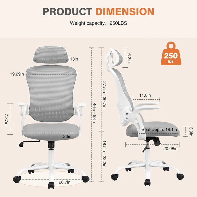 Alt view image 2 of 7 - Computer Desk Chair, Mesh Office Chair with Lumbar Support