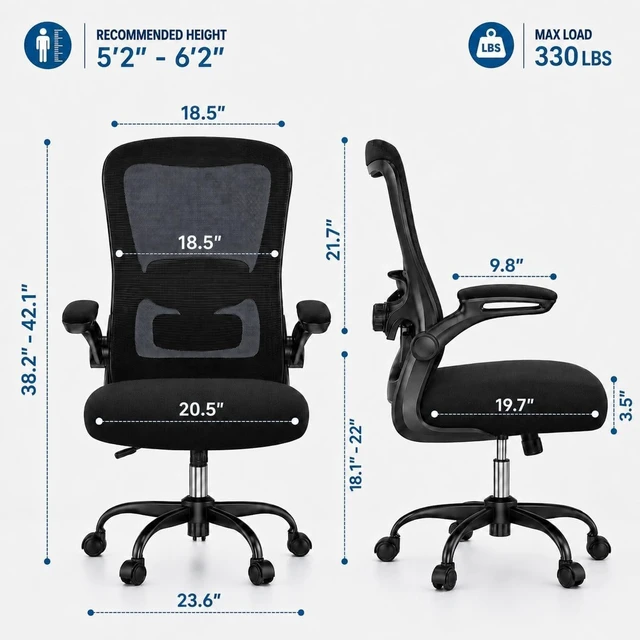 Alt view image 2 of 7 - Ergonomic Office Chair for Lower Back Relief, 4-Way Lumbar, 330 LBS