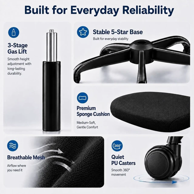 Alt view image 7 of 7 - Ergonomic Office Chair for Lower Back Relief, 4-Way Lumbar, 330 LBS