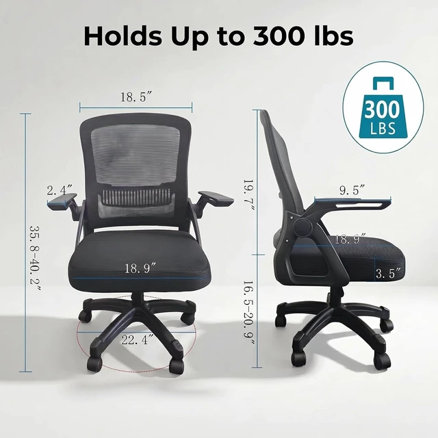 Alt view image 2 of 7 - Mid Back Mesh Office Chair with Flip Up Armrest, Height Adjustable Swivel Desk Chair, 300LBS Breathable Ergonomic Computer Task Chair for Home Office StudyBlack