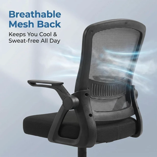 Alt view image 4 of 7 - Mid Back Mesh Office Chair with Flip Up Armrest, Height Adjustable Swivel Desk Chair, 300LBS Breathable Ergonomic Computer Task Chair for Home Office StudyBlack
