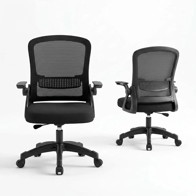 Main image of Mid Back Mesh Office Chair with Flip Up Armrest, Height Adjustable Swivel Desk Chair, 300LBS Breathable Ergonomic Computer Task Chair for Home Office StudyBlack