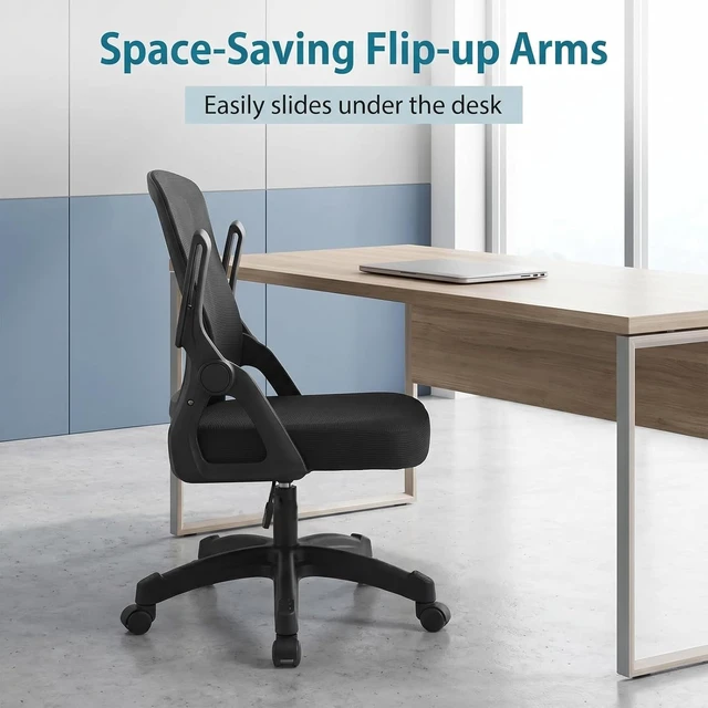 Alt view image 7 of 7 - Mid Back Mesh Office Chair with Flip Up Armrest, Height Adjustable Swivel Desk Chair, 300LBS Breathable Ergonomic Computer Task Chair for Home Office StudyBlack