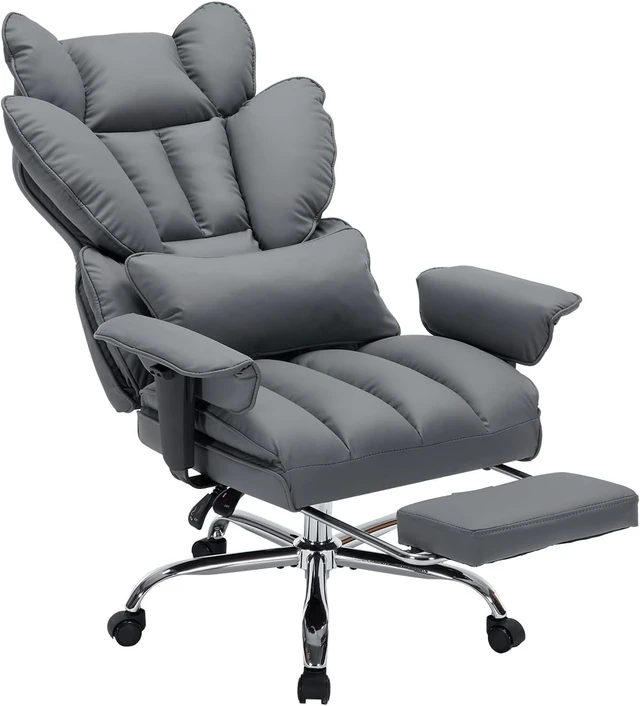 Alt view image 7 of 7 - Garvee Big and Tall Office Chair, Executive Leather Office Chair with Footrest, 400lbs Ergonomic Gaming Chair for Adults, Wide Seat Computer Desk Chair with Lumbar Support, 150 Degree Reclining, Gray