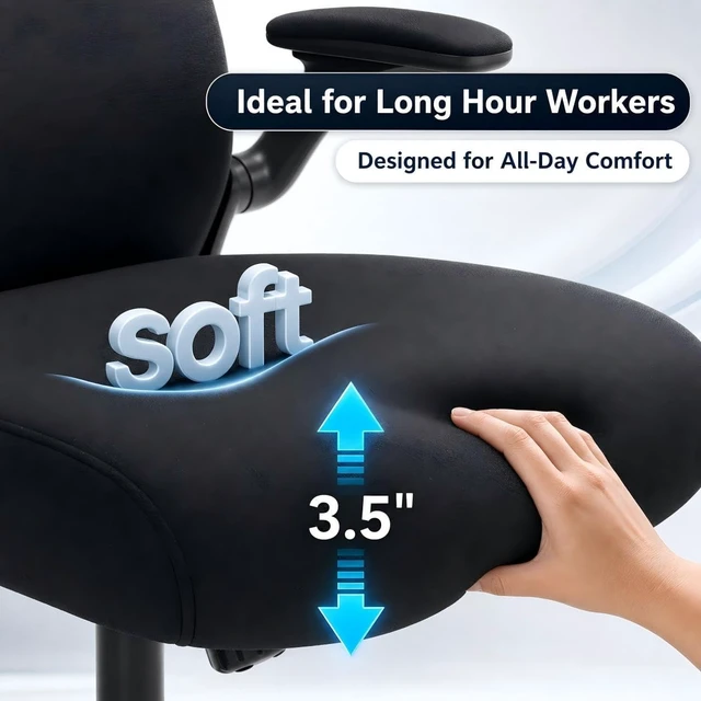 Alt view image 6 of 7 - Home Office Desk Chairs, Ergonomic Office Chair with Lumbar Support & 3D Headrest, Computer Desk Chair with Flip-up Armrests, Perfect for Office or Study, Black/Silver