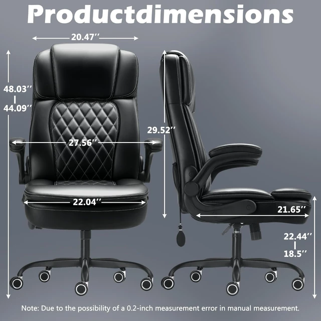 Alt view image 3 of 7 - 450LBS Big and Tall Executive Office Chair with Flip up Arm, Heavy Duty PU Leather Computer Desk Chair,Comfortable High Back Swivel Home Office Chair with Rolling for Adults,Spring Cushion,Metal Base