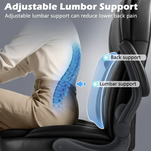 Alt view image 4 of 7 - 450LBS Big and Tall Executive Office Chair with Flip up Arm, Heavy Duty PU Leather Computer Desk Chair,Comfortable High Back Swivel Home Office Chair with Rolling for Adults,Spring Cushion,Metal Base
