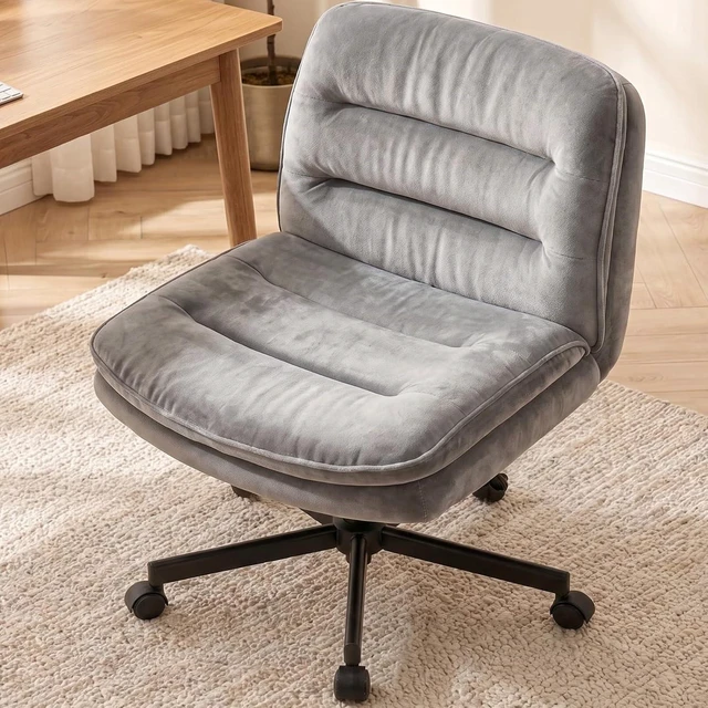 Main image of Cross Legged Office Chair, Armless Desk Chair Cute Chair with Wheels Computer Chair Comfy Wide Office Chair Adjustable Swivel for Home Computer Task,Soft , Dark Grey