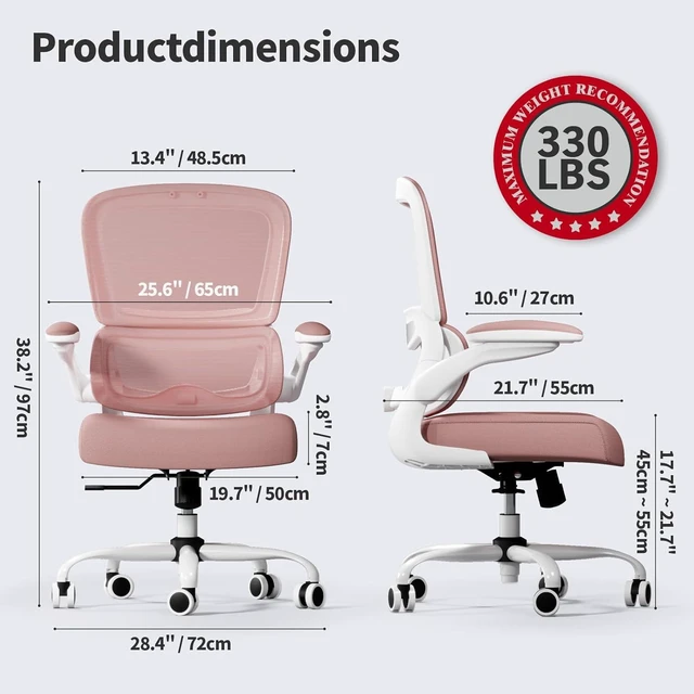 Alt view image 2 of 7 - Office Chair - Ergonomic Desk Chair with Adjustable Lumbar Support, Mesh Computer Chair, Executive Chair for Home Office Comfortable Lumbar Support (1, Pink)