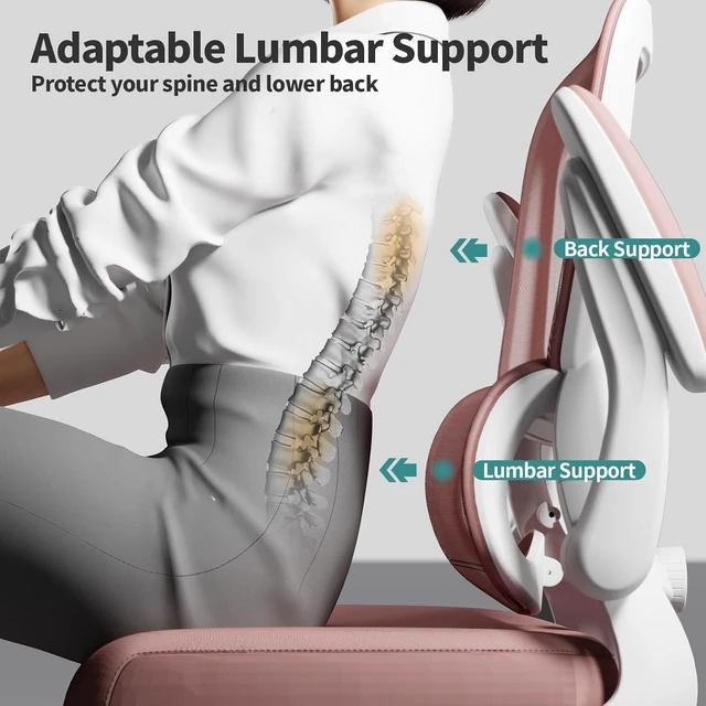 Alt view image 6 of 7 - Office Chair - Ergonomic Desk Chair with Adjustable Lumbar Support, Mesh Computer Chair, Executive Chair for Home Office Comfortable Lumbar Support (1, Pink)