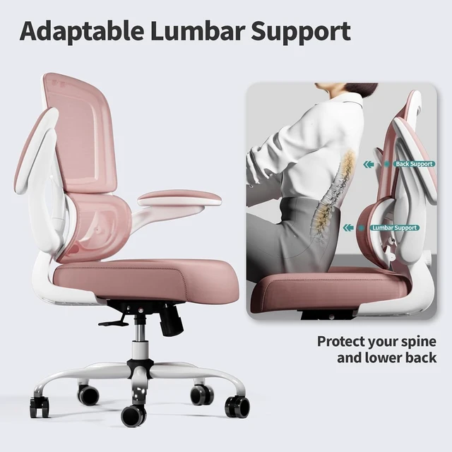 Alt view image 7 of 7 - Office Chair - Ergonomic Desk Chair with Adjustable Lumbar Support, Mesh Computer Chair, Executive Chair for Home Office Comfortable Lumbar Support (1, Pink)