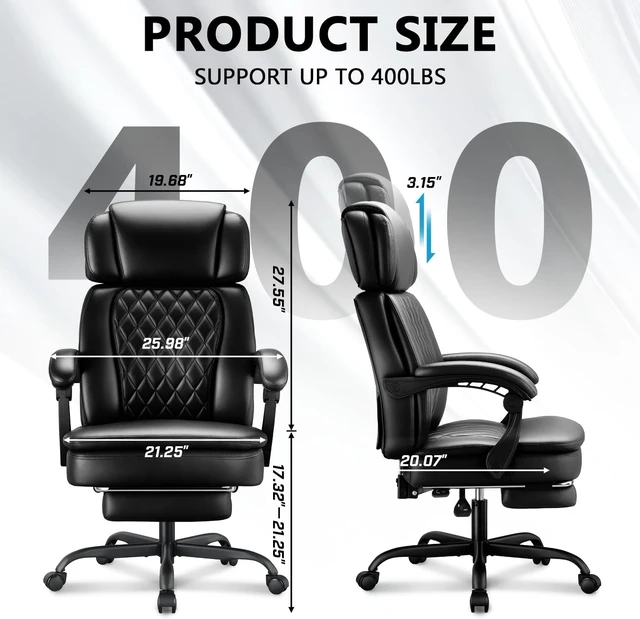 Alt view image 3 of 7 - Big and Tall Office Chair 400lbs, PU Leather Executive Chair