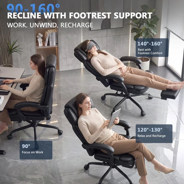Alt view image 4 of 7 - Big and Tall Office Chair 400lbs, PU Leather Executive Chair