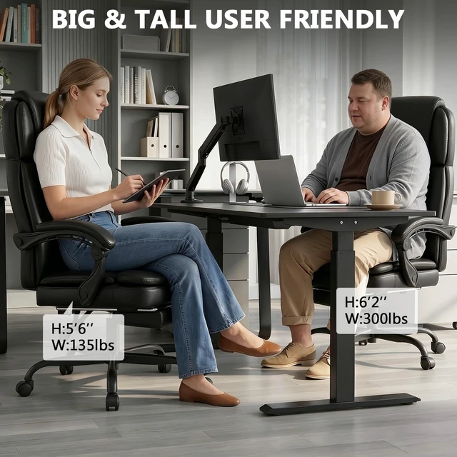 Alt view image 7 of 7 - Big and Tall Office Chair 400lbs, PU Leather Executive Chair