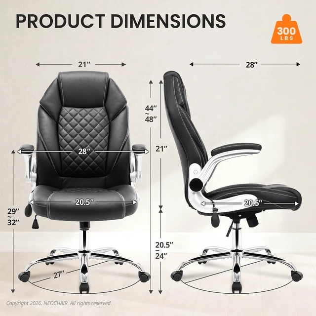 Alt view image 3 of 7 - NEO CHAIR Ergonomic Executive Office Chair, Adjustable Lumbar Support,Black