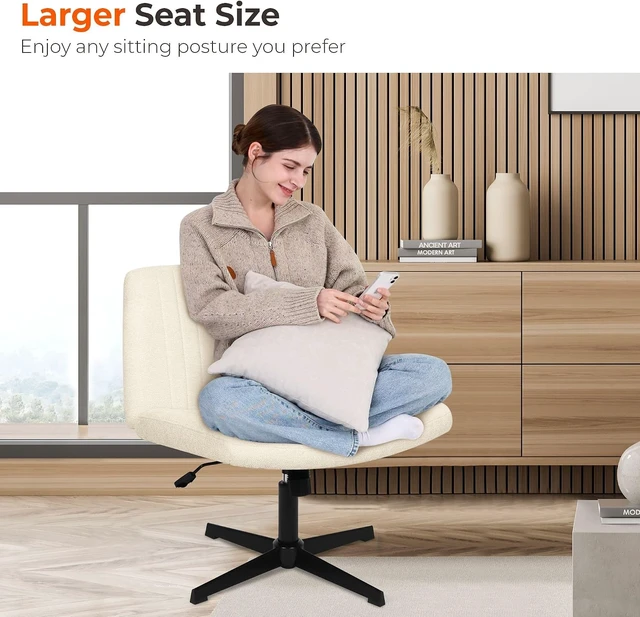 Alt view image 3 of 7 - NEO CHAIR Criss Cross Chair with No Wheels, Cozy Wide Armless Seat, Beige