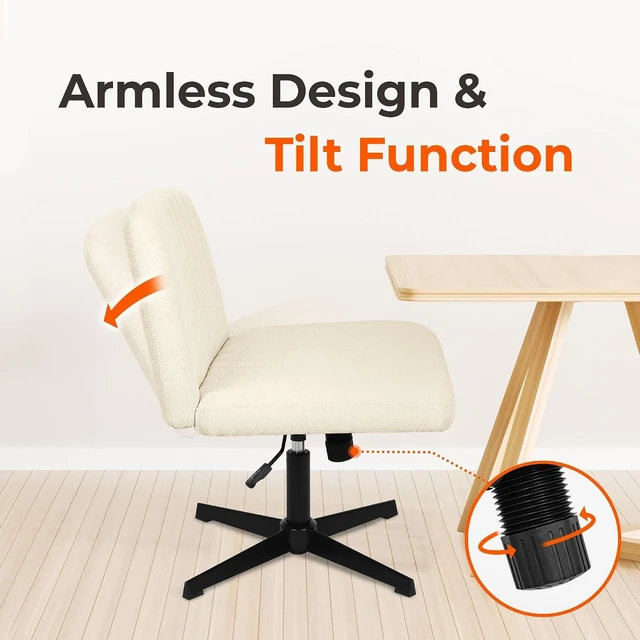 Alt view image 6 of 7 - NEO CHAIR Criss Cross Chair with No Wheels, Cozy Wide Armless Seat, Beige