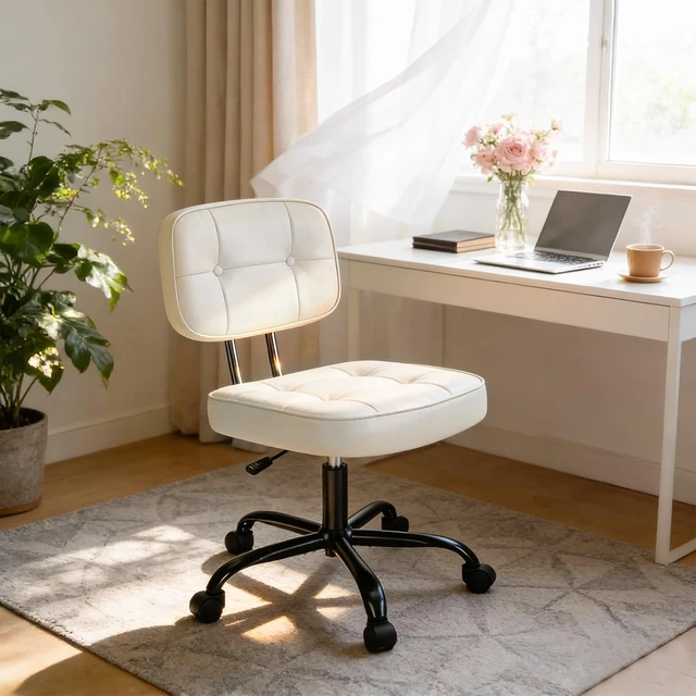 Alt view image 3 of 7 - Armless Office Desk Chair, Small Vanity Chair with Wheels