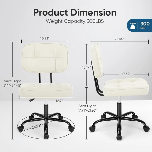 Alt view image 2 of 7 - Armless Office Desk Chair, Small Vanity Chair with Wheels