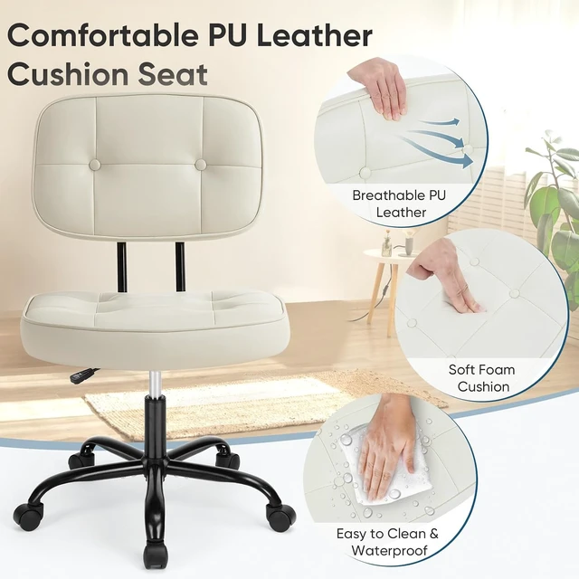Alt view image 4 of 7 - Armless Office Desk Chair, Small Vanity Chair with Wheels