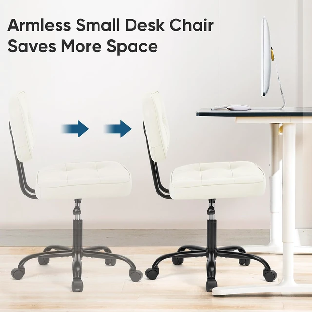 Alt view image 6 of 7 - Armless Office Desk Chair, Small Vanity Chair with Wheels