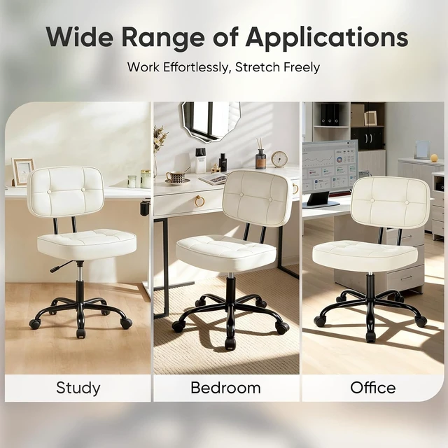 Alt view image 7 of 7 - Armless Office Desk Chair, Small Vanity Chair with Wheels