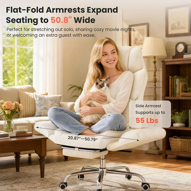 Alt view image 6 of 7 - Criss Cross Office Chair, Cross Legged Chair With Flip Armrests & Footrest