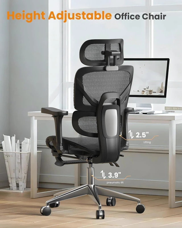 Alt view image 5 of 7 - Ergonomic Office Chair Lumbar Support High Back 350lbs Capacity