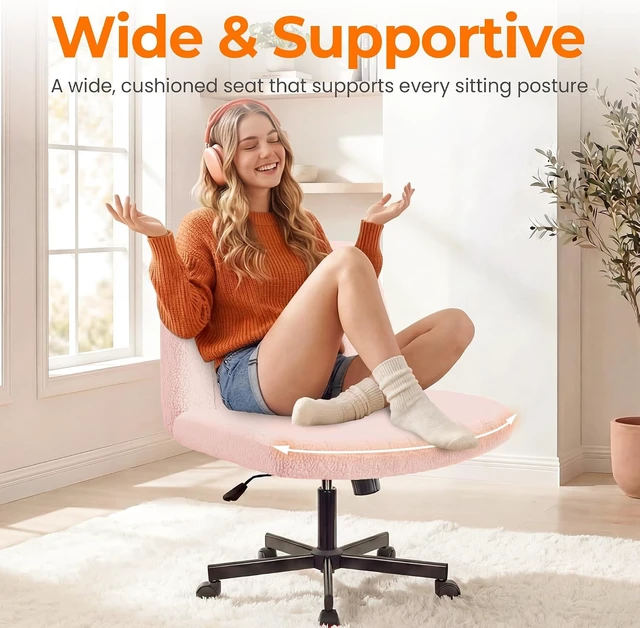 Alt view image 4 of 7 - NEO CHAIR Criss Cross Chair with Wheels, Wide Comfy Desk Seat, Teddy Pink