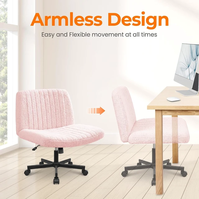 Alt view image 6 of 7 - NEO CHAIR Criss Cross Chair with Wheels, Wide Comfy Desk Seat, Teddy Pink
